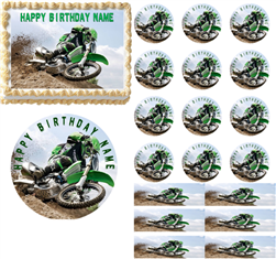 Green Motocross Dirt Bike Racing Edible Cake Topper Image Cupcakes Party Image