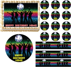 DISCO DANCE Party Disco Ball Edible Cake Topper Image Frosting Sheet Cake Groovy
