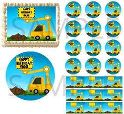 Excavator Truck Construction EDIBLE Cake Topper Image Cupcakes Construction Cake