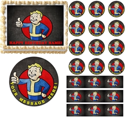 FALLOUT 4 VAULT BOY Gaming Edible Cake Topper Image Frosting Sheet - All Sizes!