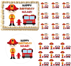 Firefighter BOY Fire Truck Theme Edible Cake Topper Image Frosting Sheet - All Sizes!
