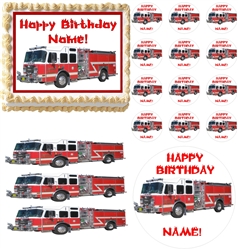 FIRE TRUCK Rescue Vehicles Party Edible Cake Topper Frosting Sheet - All Sizes!