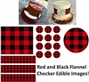 Red and Black Flannel Checker Edible Cake Topper Image Gingham Print Cake Edible