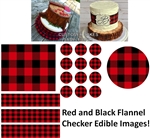 Red and Black Flannel Checker Edible Cake Topper Image Gingham Print Cake Edible