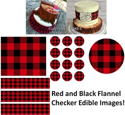 Red and Black Flannel Checker Edible Cake Topper Image Gingham Print Cake Edible