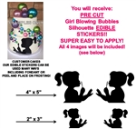Girl Blowing Bubbles Silhouette Edible Cake Stickers Cake Cut Outs Edible Decals for Cake