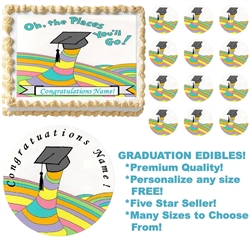 OH THE PLACES YOU'LL GO Graduation Edible Cake Topper Image Frosting Sheet NEW