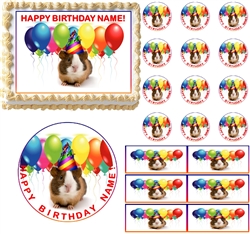GUINEA PIG Wearing Party Hat Edible Cake Topper Image Frosting Sheet - All Sizes!