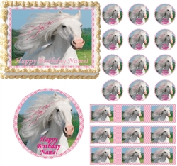 HEART MY HORSE Pink Pony Edible Cake Topper Image-Many Sizes Available! NEW