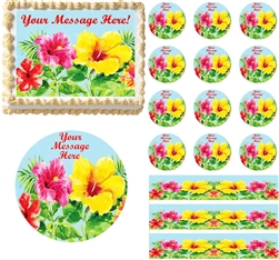 Heavenly Hibiscus Floral Edible Cake Topper Image Frosting Sheet Cupcakes