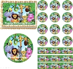 JUNGLE SAFARI ANIMALS Edible Cake Topper Image Cupcakes Cookies First Birthday