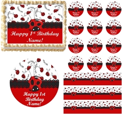 Red and Black LITTLE LADYBUG 1st Birthday Edible Cake Topper Image Frosting Sheet - All Sizes!