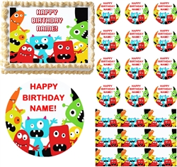 Cute Red LITTLE MONSTERS Edible Cake Topper Image Frosting Sheet Cake Cupcakes NEW