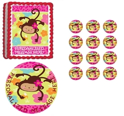 MOD Monkey Love First Birthday Baby Shower Edible Cake Topper Frosting Sheet - All Sizes!