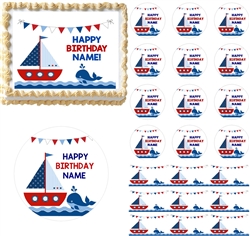 Sailboat Whale Nautical Theme Edible Cake Topper Image Cake Decoration Cupcakes