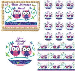 Cute PATCHWORK OWLS Edible Cake Topper Image Frosting Sheet Cake Cupcakes NEW