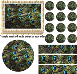 PEACOCK FEATHERS Print Edible Cake Topper Image-Great for Weddings! Many sizes!