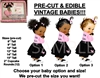 PRE-CUT 50's Pink Ladies Pink Black Poodle Skirt Baby EDIBLE Cake Topper Image