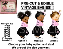 PRE-CUT 50's Pink Ladies Pink Black Poodle Skirt Baby EDIBLE Cake Topper Image