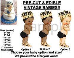 PRE-CUT Little Prince Black Diaper Gold Crown Baby EDIBLE Cake Topper Image