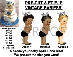 PRE-CUT Little Prince Silver Crown Black Diaper EDIBLE Cake Topper Image Prince