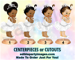Princess Ballerina Baby Girl Centerpieces with Stand OR Cut Outs, White and Silver, Princess Baby Shower Centerpieces, Royal Ballerina Girl