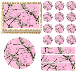 Pink REALTREE REAL TREE Pink Mossy Camo Edible Cake Topper Frosting Sheet - All Sizes!