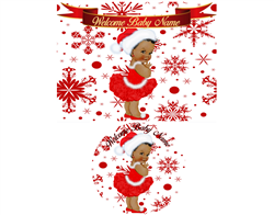 Red White Christmas Santa Baby Girl Dark Skin Edible Cake Topper Image Cupcakes