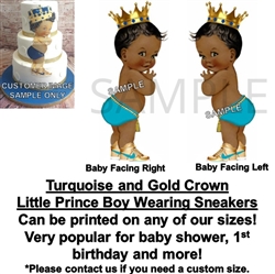 Turquoise and Gold Afro Prince Boy Sneakers EDIBLE Cake Topper Image Prince Cake