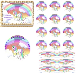 Pastel Rainbow Unicorn Clouds Stars EDIBLE Cake Topper Image Cupcakes Decoration