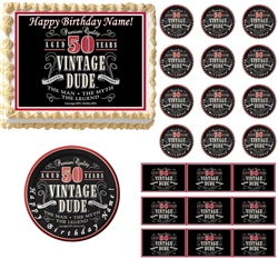 VINTAGE DUDE 50 Party Edible Cake Topper Image Frosting Sheet Cake Decoration