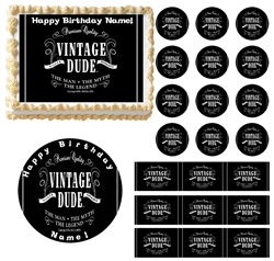 VINTAGE DUDE No Age Party Edible Cake Topper Image Frosting Sheet Cake Decoration