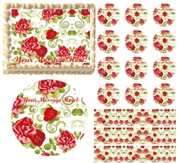 Vintage Red Roses Floral Flower Edible Cake Topper Image Frosting Sheet Cake NEW