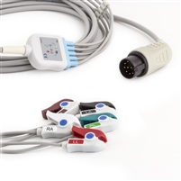 Nihon Kohden Fixed ECG Lead Wire Set 5 Lead Grabber Clip to 11 Pin Connector Nihon Kohden Compatible