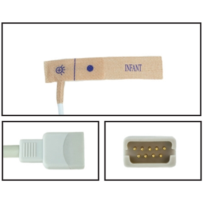 Datascope Disposable Infant Textile Adhesive Digit Wrap SpO2 Sensors DB9 9 Pin Connector 1.5FT/.5M Cable 0998-00-0076-03 Direct Replacement 24pk