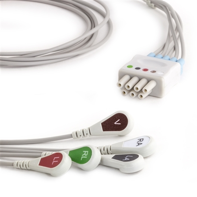 Mindray 7 Pin Single to 5 Pin ECG Telemetry Leadwires - Snap