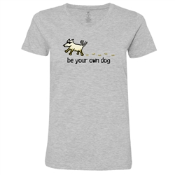 Be Your Own Dog Ladies V-Neck T Shirt. Light Heather.