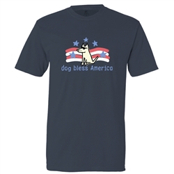Dog Bless America T Shirt. True Navy