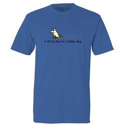 A Dirty Dog Is A Happy Dog T Shirt. Neon Blue.