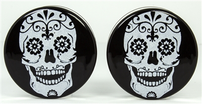 White Sugar Skull on Black DF (38mm)