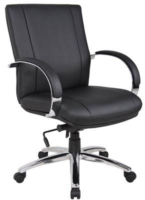 Aaria Collection Elektra Mid Back Executive Chair / Chrome Finish / Black Upholstery/ Knee Tilt