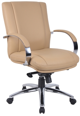Aaria Collection Elektra Mid Back Executive Chair / Chrome Finish / Tan Upholstery/ Knee Tilt