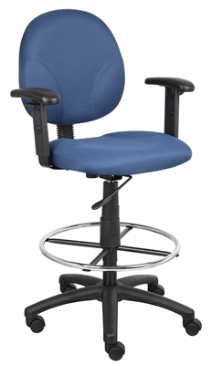 Boss Blue Fabric Drafting Stools W/Adj Arms & Footring