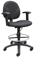 Boss Black Fabric Drafting Stools W/Adj Arms & Footring