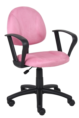 Boss Pink Microfiber Deluxe Posture Chair W/ Loop Arms.