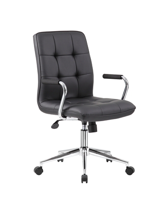 Modern Office Chair w/Chrome Arms - Black