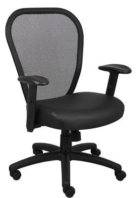 Boss Professional Managers Mesh Chair  W/ Leather Seat