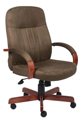 Boss Microfiber Exec. Chair W/ Dark Oak Finish