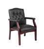 Boss Traditional Black Caressoft Guest Chair W/ Mahogany Finish