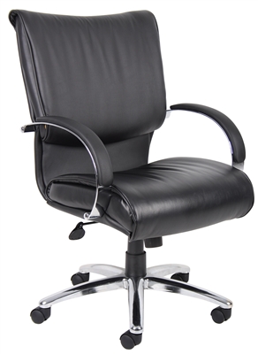 Boss Mid Back Black Leatherplus Executive Chair W/ Chrome Base & Arms